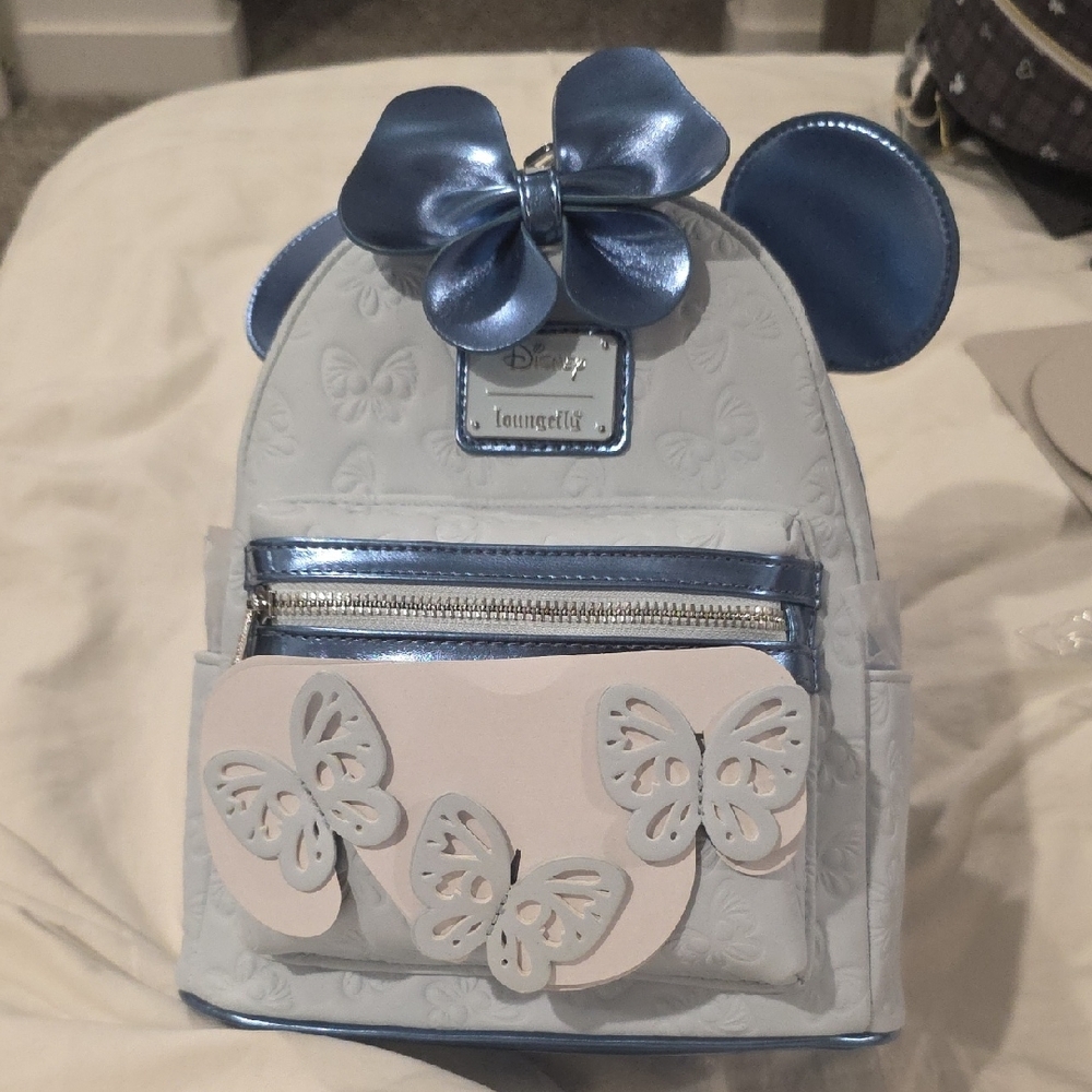 Disney Loungefly Light blue and Metallic Blue Butterfly Mini Backpack